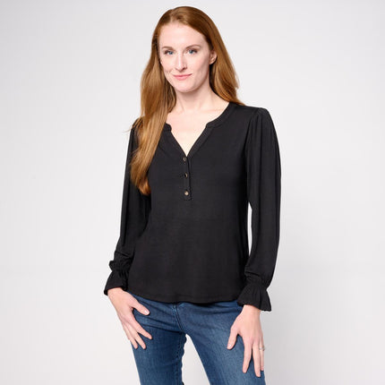 G by Giuliana Knit Top with Elegant Puff Sleeves and Neckline