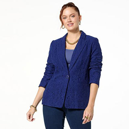 G by Giuliana Elegant Lace Girlfriend Blazer with Single-Button Closure, Tailored Fit
