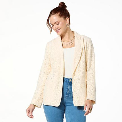 G by Giuliana Elegant Lace Girlfriend Blazer with Single-Button Closure, Tailored Fit