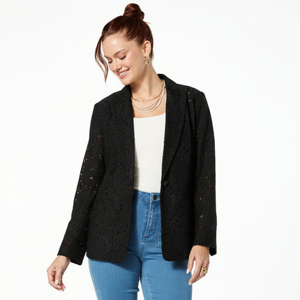G by Giuliana Elegant Lace Girlfriend Blazer with Single-Button Closure, Tailored Fit
