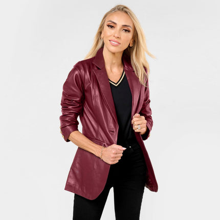 G by Giuliana Genuine Lamb Leather Single Breasted Tailored Blazer