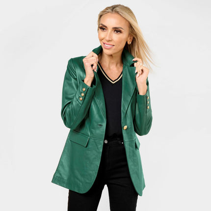 G by Giuliana Genuine Lamb Leather Single Breasted Tailored Blazer