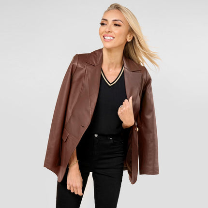 G by Giuliana Genuine Lamb Leather Single Breasted Tailored Blazer