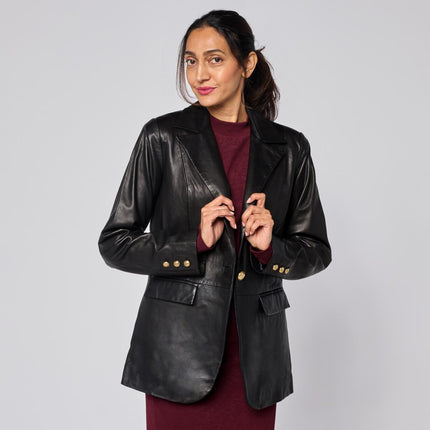 G by Giuliana Genuine Lamb Leather Single Breasted Tailored Blazer