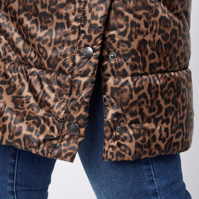 G by Giuliana Leopard-Printed Puffer Vest with Hood and Pockets