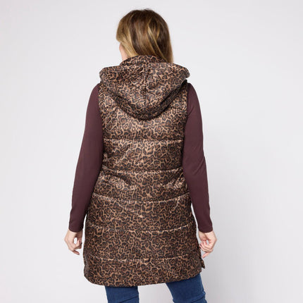 G by Giuliana Leopard-Printed Puffer Vest with Hood and Pockets