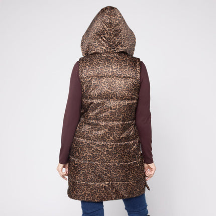 G by Giuliana Leopard-Printed Puffer Vest with Hood and Pockets