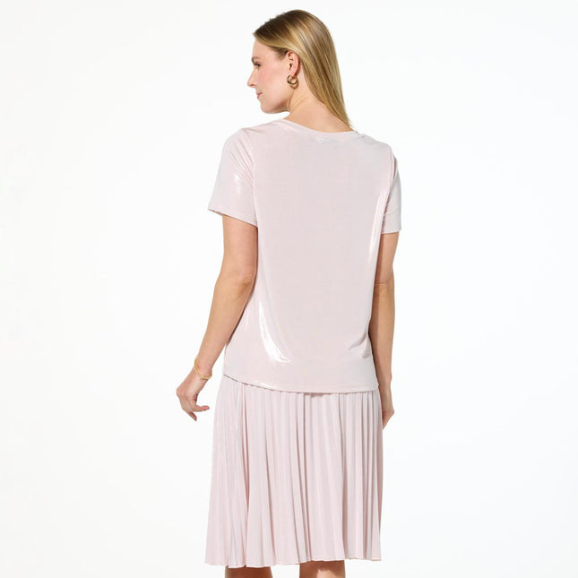 G by Giuliana Chic Metallic Knit Crew-Neck Shimmer Tee