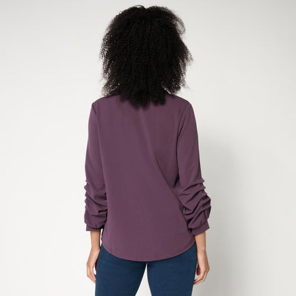 G by Giuliana Solid Knit Dramatic Sleeve Collared Button-Down Shirt