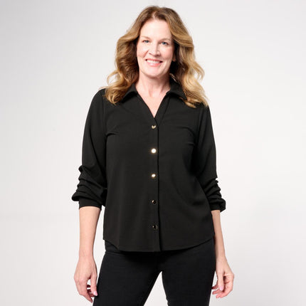 G by Giuliana Solid Knit Dramatic Sleeve Collared Button-Down Shirt