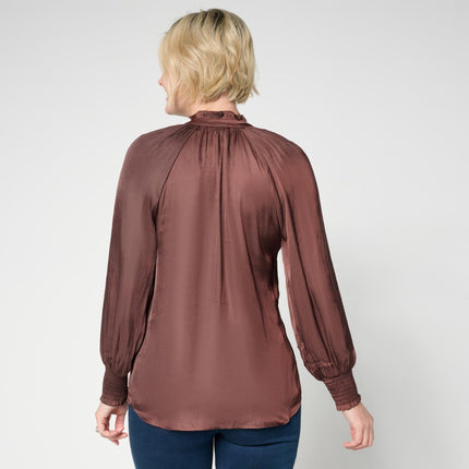 G by Giuliana Woven Ruffle Collar Button Front Printed Blouse