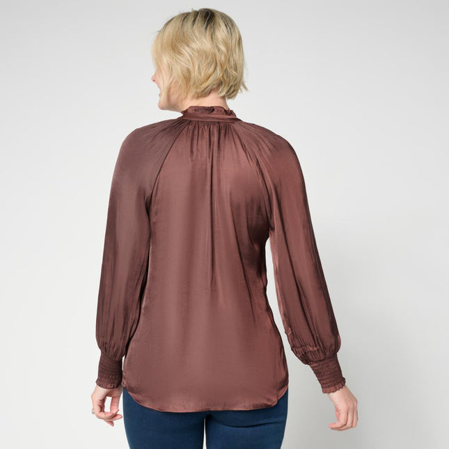 G by Giuliana Woven Ruffle Collar Button Front Printed Blouse