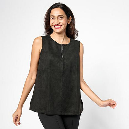 Grey by Jhoan Sebastian Sleeveless Faux Suede Quarter Zip Tank Top