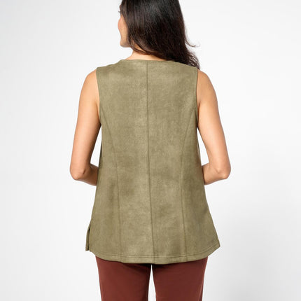 Grey by Jhoan Sebastian Sleeveless Faux Suede Quarter Zip Tank Top