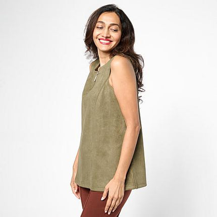 Grey by Jhoan Sebastian Sleeveless Faux Suede Quarter Zip Tank Top