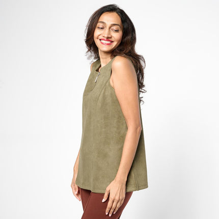 Grey by Jhoan Sebastian Sleeveless Faux Suede Quarter Zip Tank Top