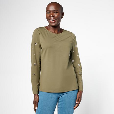 Grey by Jhoan Sebastian Lightweight Double-Knit Grommet Detail Top