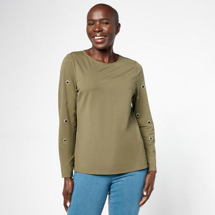 Grey by Jhoan Sebastian Lightweight Double-Knit Grommet Detail Top