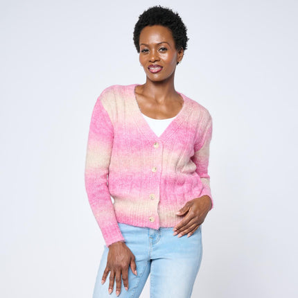 HUE Women's Ombré Knit Cardigan Soft Lightweight Cropped V-Neck Sweater