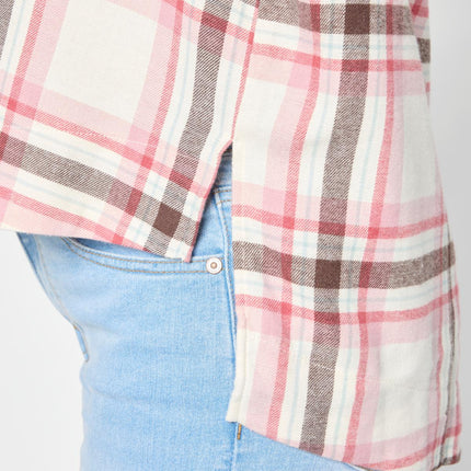 HUE Women's Plaid Flannel Relaxed Fit Button Down Hi-Low Shirt