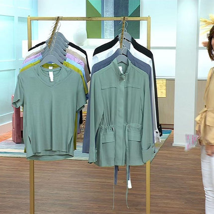 WynneLayers Women's Sheer Chiffon Utility Jacket with Cinched Waist