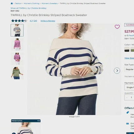 TWRHLL Christie Brinkley Women's Striped Boatneck Sweater - Elegant, Comfortable Knit