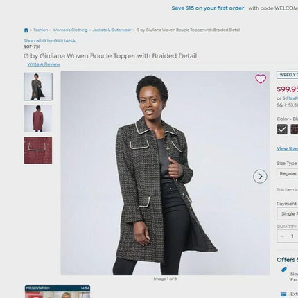 G by Giuliana Chic Woven Boucle Topper with Braided Detail