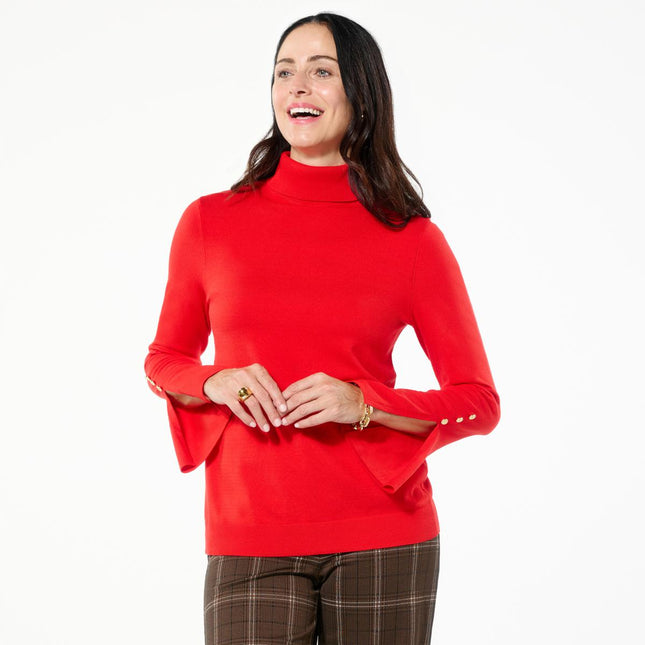 IMAN Global Chic Elegant Flounce Cuff Turtleneck Sweater for Women
