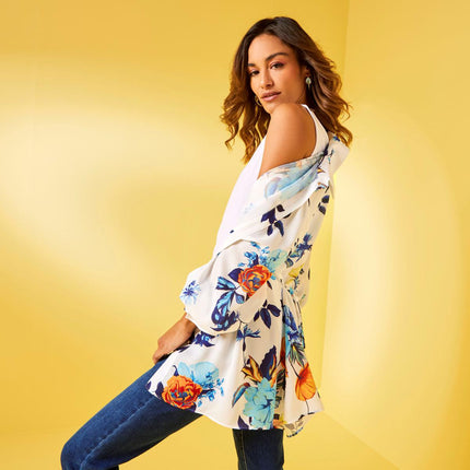 IMAN Global Chic Women's Printed Button-Front Everything Blouse with Belt