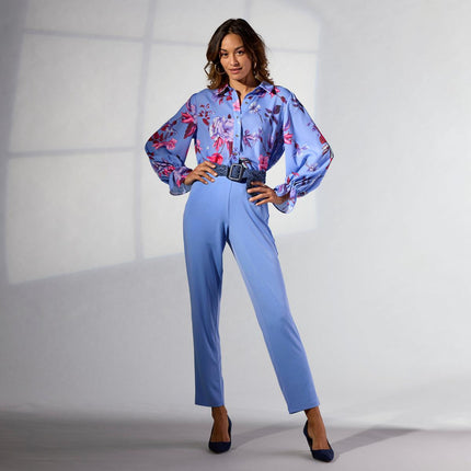 IMAN Global Chic Women's Printed Button-Front Everything Blouse with Belt