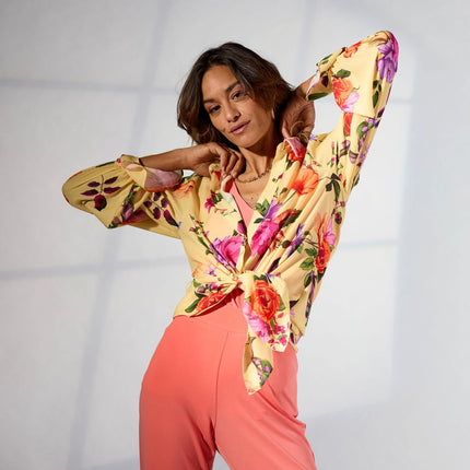 IMAN Global Chic Women's Printed Button-Front Everything Blouse with Belt