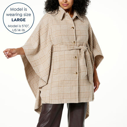 Kathy Ireland Fashion 360 Swiss Chateau Faux Wool Belted Poncho for Women