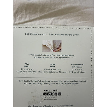 Casaluna Supima Percale Sheet Set Queen 250 Thread Count Natural