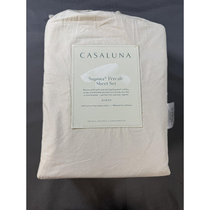 Casaluna Supima Percale Sheet Set Queen 250 Thread Count Natural