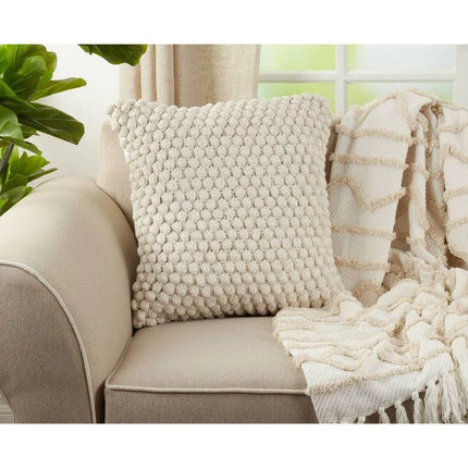 Saro Crochet Pom-Pom Square Throw Pillow 20in 100% Cotton White