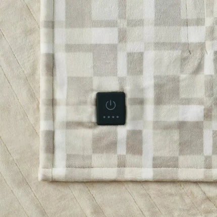 Brookstone Heated Plaid Throw Blanket 50x60in Cream Built-in Controller
