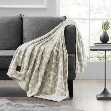 Brookstone Heated Plaid Throw Blanket 50x60in Cream Built-in Controller