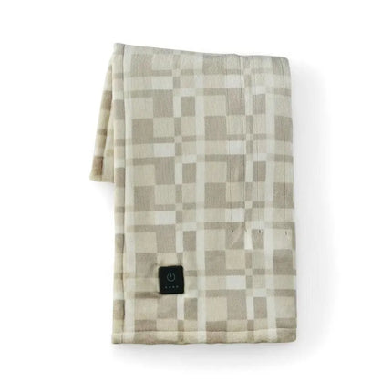 Brookstone Heated Plaid Throw Blanket 50x60in Cream Built-in Controller