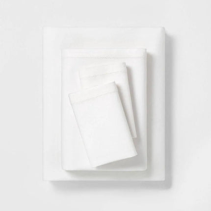 Hearth Open-Box Linen Blend Queen Sheet Set with Hem Stitch Fresh White