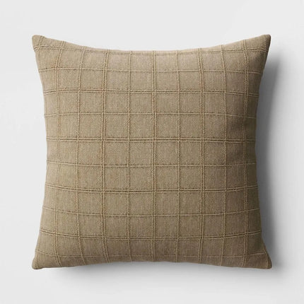 Woven Washed Windowpane Square Throw Pillow Green Oversized