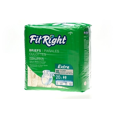 FitRight OptiFit Extra Adult Briefs with Tabs, Unisex, X-Large (56-64 Inches), Moderate Absorbency, Comfortable and Protective, Ideal for Medical Patients, Hospitals, Nursing Homes, Pack of 20