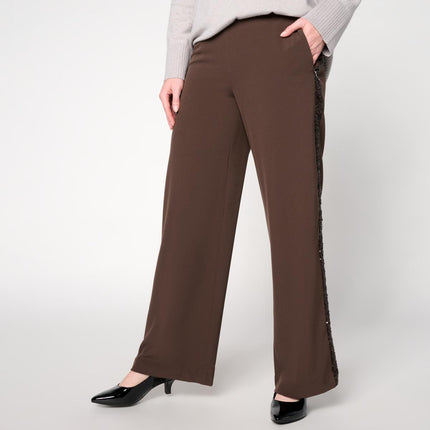Badgley Mischka Peyton Sequin Side Stripe Wide Leg Crepe Pants