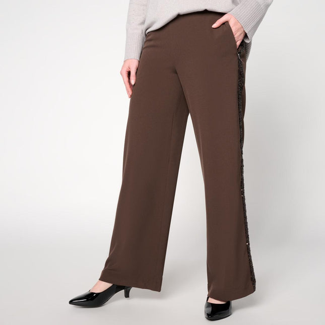 Badgley Mischka Peyton Sequin Side Stripe Wide Leg Crepe Pants