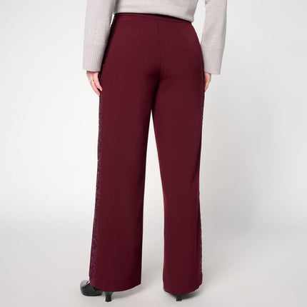 Badgley Mischka Peyton Sequin Side Stripe Wide Leg Crepe Pants