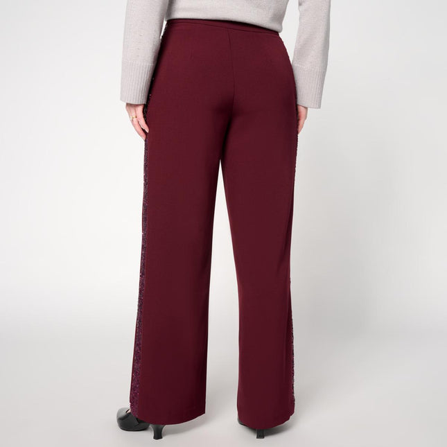 Badgley Mischka Peyton Sequin Side Stripe Wide Leg Crepe Pants