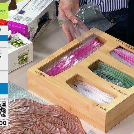 Improvements 4-in-1 Bamboo Kitchen Storage Bag Organizer Drawer Dispenser