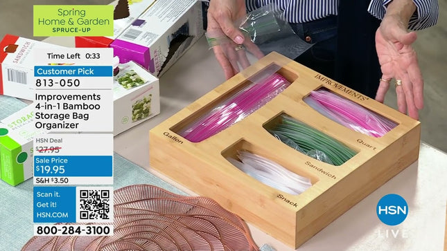 Improvements 4-in-1 Bamboo Kitchen Storage Bag Organizer Drawer Dispenser
