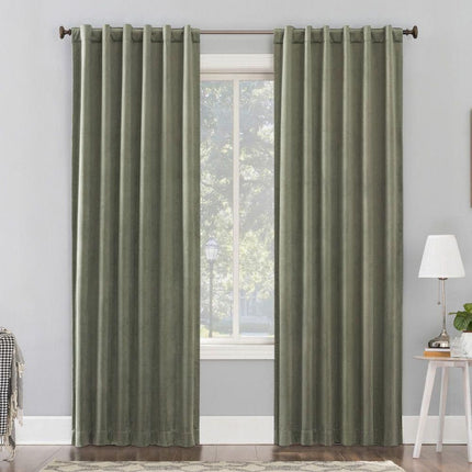 50"x84" Sun Zero 100% Blackout Amherst Velvet Noise Reducing Thermal Curtain Panel Moss Green: Modern Green Curtain