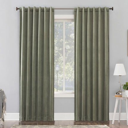 50"x96" Sun Zero 100% Blackout Amherst Velvet Noise Reducing Thermal Curtain Panel Moss Green: Modern Green Curtain