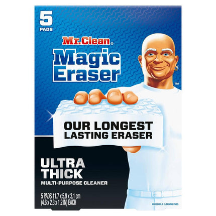 Mr. Clean Magic Eraser Ultra Thick Multi Purpose Cleaner, Bathroom Cleaning Supplies, Magic Eraser Sponge Multi Surface Cleaner, 5ct